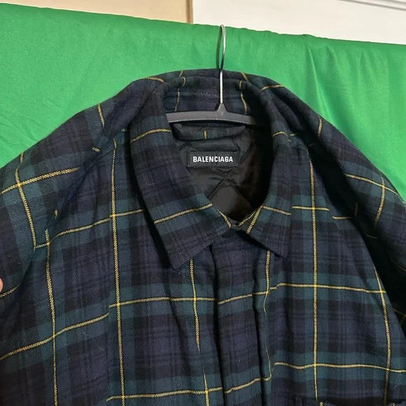 BALENCIAGA slouch shoulder plaid flannel jacket